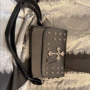 Banned Black Bag with Cross and Silver stud accents